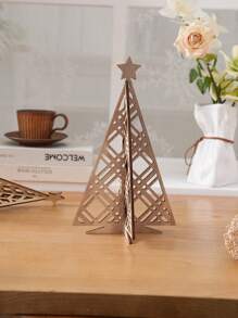 1pc, 6.65*11.14 Inch Creative Wooden Christmas Tree Shaped Desktop Decor, Minimalist Wooden Christmas Tree Home Decoration Accessory, Multiple Designs Available, Suitable For Theme Parties, Restaurants, Celebrations, Store Displays, And Personal Gifts
