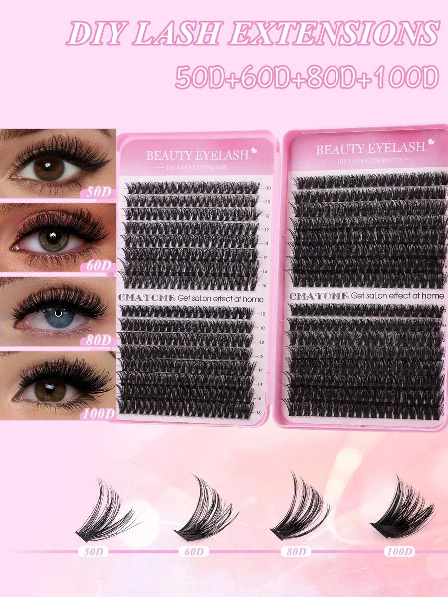 640PCS/270PCS DIY Eyelash, Individual Eyelash Curler, D Curl Eyelash, 10-18mm, 10D+20D+30D+40D/30D+40D+50D+60D/50D+60D+80D+100D/60D+80D+100D Eyelash Book For DIY At Home, Music Festival Lash Clusters,Eye Lash Clusters,Individual Eyelashes,Lashes,Fake Lashes - D - View 1