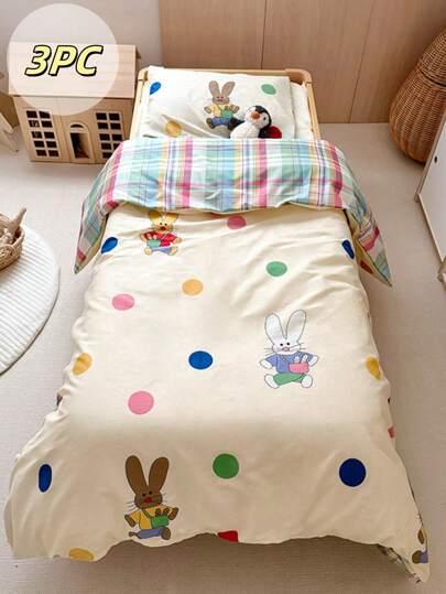 Conjunto de 3 piezas de ropa de cama para bebé (1*Funda nórdica + 1*Funda de colchón + 1*Funda de almohada) Conjunto de ropa de cama cómodo con estampado de conejo, oso divertido, helado de Kawaii, 120*150cm, sin relleno