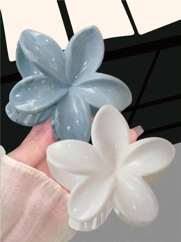 1/2 piezas Pinza de pelo de plástico grande y ligera con diseño floral degradado de rosa y blanco de 8 cm/3.15 pulgadas, de diseño elegante y minimalista, adecuado para uso diario, casual, de fiesta, para ir al trabajo, vacaciones, peinados, maquillaje, accesorio de vestimenta, decoración del hogar, baño, decoración de otoño, vuelta al colegio