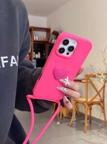 Funda de teléfono rosa con correa para el hombro a prueba de caídas y gran orificio, compatible con Apple 16, 15, 14, 13, 12, 11 Pro Max