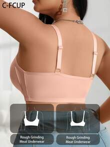 Plus Size Women Fashionable Everyday Seamless Front Closure Bra - Apricot - View 2