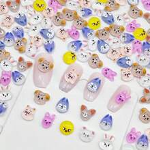 100/200pcs Mini Cute Cartoon Animal Nail Art Studs, Flat Back Rabbit Bear Dog Chicken Charms, Unscented Nail Decoration Accessories For Women Girls - 100PCS - 查看 2