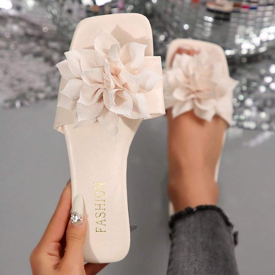 Women's Beach Flat Square Toe Non-Slip Sandals - Apricot - View 1