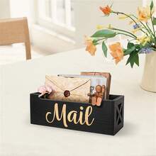 台面邮件架 信件收纳盒 乡村风格木质邮件架 信封文件纸夹 返校 - 黑色 - 查看 5