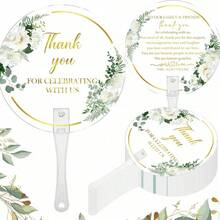 5/10Pcs Sage Green Flower Hand Fans With Handle Wedding Handheld Fans For Guests Thank You For Celebrating With Us For Wedding Bridal Shower Party Favors Decorations - Green - View 4