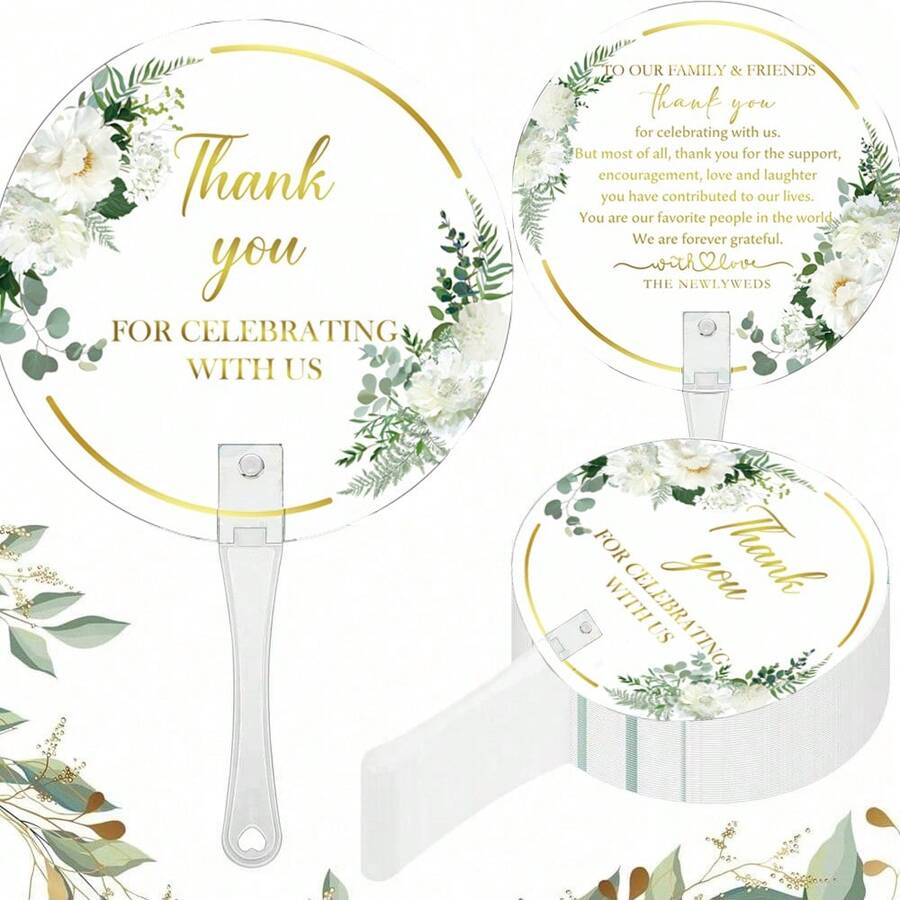 5/10Pcs Sage Green Flower Hand Fans With Handle Wedding Handheld Fans For Guests Thank You For Celebrating With Us For Wedding Bridal Shower Party Favors Decorations