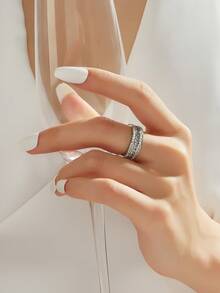 1 chiếc nhẫn bằng thép không gỉ mạ vàng 18K phong cách tuyệt đẹp đính đá Cubic Zirconia trang sức nữ quà tặng tiệc cưới hẹn hò - Nhẫn kim cương bùn 3 lớp - Xem 10