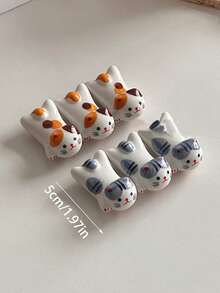 2 件陶瓷猫形筷子架，可爱时尚小猫餐具架，创意桌面装饰文具架 - 彩色 - 查看 8