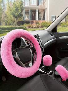 1 set accessoires d'intérieur de voiture pour femmes : housses de siège avant motif papillon mignon, couvre volant/frein à main/pommeau de vitesse en peluche, décoration suspendue de rétroviseur en peluche et strass, 1 paire de porte-gobelets en silicone, accessoires d'intérieur de voiture roses