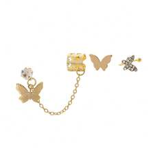 4pcs Star, Butterfly & Moon Clip-On Earring Set - Yellow Gold - View 3
