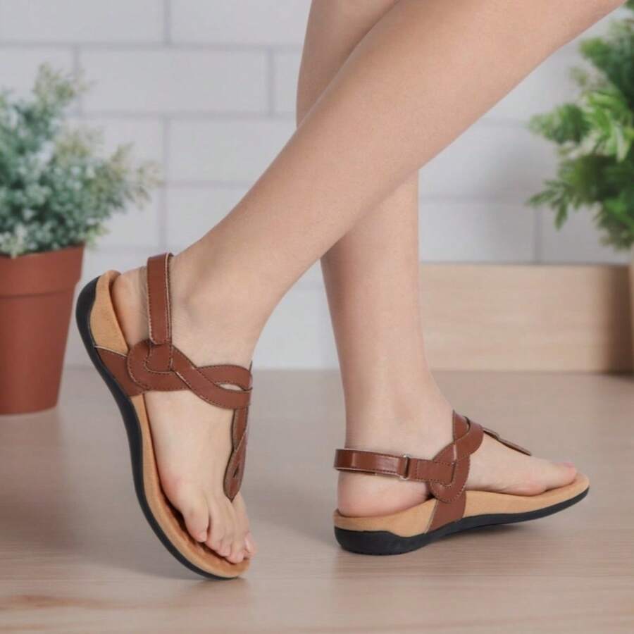 Women's Orthopedic Arch Support Sandals - Comfortable Thong T-Strap Flat Sandals For Everyday Wear - màu nâu - Xem 1