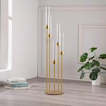 5pcs Metal Candelabra, Floor-Standing Tall Candlestick Holders, Gold Color Candle Holders For Centerpiece Decor, Suitable For Christmas, Weddings, Home Decor, Halloween Parties