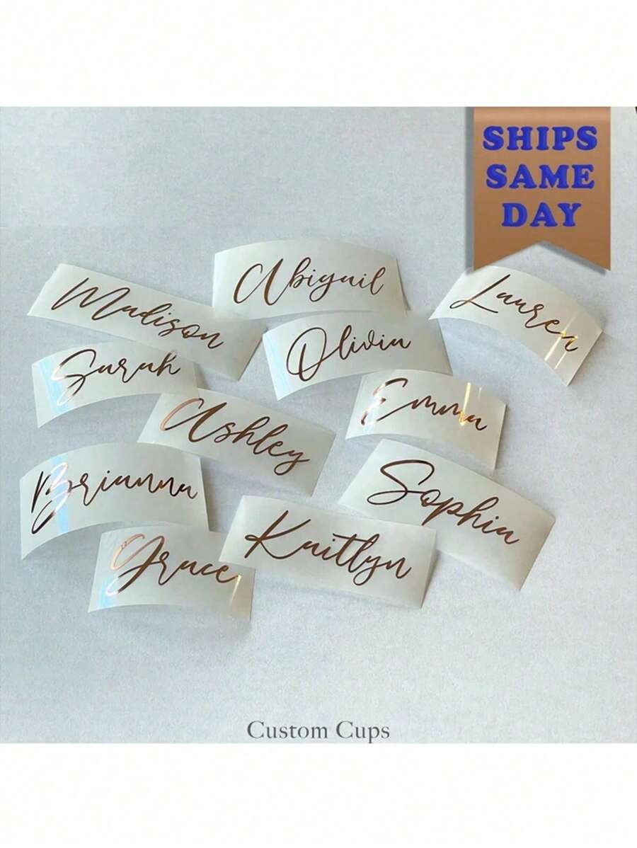 Personalized Custom Name Tag Stickers, Vinyl Decal Stickers, Name Stickers, Date Stickers, DIY Gifts, Handmade, Handwriting, Wedding Stickers, Gift Stickers. Customizable Holographic Name Stickers For Glass, Cups, Rolls, Balloons, Calligraphy Stickers, Glass Names, Gift Box Decorations, Custom Text Glitter Name & Word Stickers