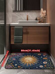 1pc Fantasy Sunflower & Star Door Mat - Unique Art Design, Non-Slip Bathroom Floor Mat, Machine Washable, Easy To Clean, Decor Carpet For Entryway, Living Room, Bedroom, Kitchen, Bathroom, Shower Mat Christmas Decor Kitchen Rug