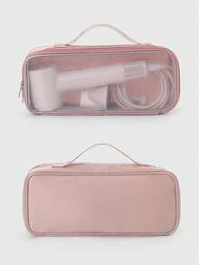 1 pièce Sac de rangement portable pour sèche-cheveux, sac en maille transparent pour le voyage, le rangement des cosmétiques et du fer à friser. Sac cosmétique multifonctionnel, de rangement des cosmétiques, de toilette de voyage, sac à main, anti-poussière, grande capacité. Étui de protection pour fer à friser et à lisser, rangement pour sèche-cheveux, accessoire de voyage, fournitures de rentrée scolaire