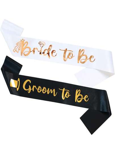 2pcs/Set Bride-To-Be & Groom-To-Be Sash With Lettering, Elegant Satin Belt For Bachelorette Parties, Bridal Showers & Wedding Favors