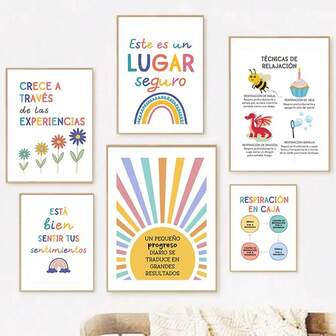 1 pieza / Set de 3 Artes de pared, pósters sin marco/enmarcados, decoración de oficina de trabajador social con mentalidad de crecimiento moderna, regalos de terapeuta, señales de salud mental, citas para el aula