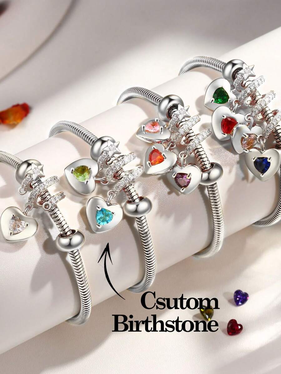 1pc Personalized Valentine's Day Gifts For Her,Family Diamond Charm Chain Bracelet For Women,Girlfriend,Wife,Valentine's Day Gifts,Custom Birthstone Bracelet, Birthstone Bracelet For Mom, Family Birthstone Bracelet, Family Birthstones, Personalized Gifts