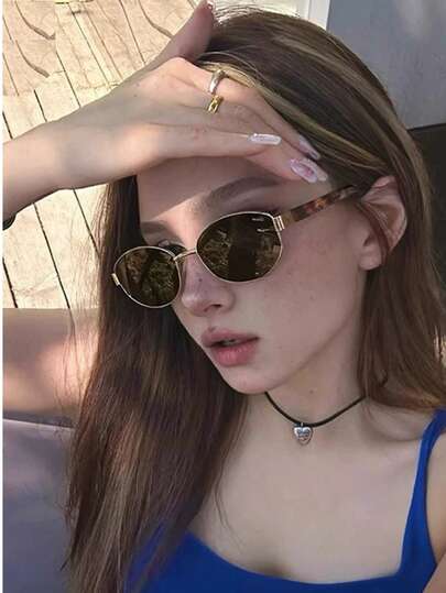 1 件/2 件复古 90 年代椭圆形女士时尚眼镜 - 优雅设计，配有坚固的不锈钢镜框和 PC 镜腿，是夏季海滩度假、日常装扮和送礼的最佳选择，豹纹玳瑁复古风格椭圆形镜框，适合外出装扮、返校