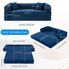 Compression Sofa - Convertible Floor Foldable Sofa Bed - With 2 Pillows, Corduroy, Queen Size - 藏蓝色 - 查看 7