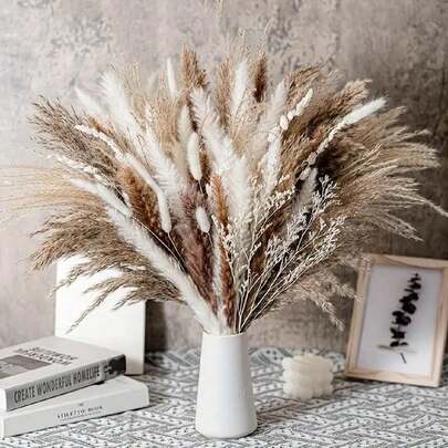50/100/150 件 44 厘米长干燥蒲苇花婴儿淋浴装饰婚礼用品（实际产品可能更大，请注意尺寸）配饰家居农舍房间花卉装饰天然蓬松蒲苇花束