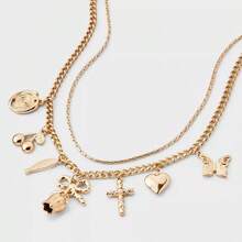 Mixed Tulip And Box Charm Multi-Strand Necklace - Universal Thread™ Gold: Lobster Claw Clasp, 18" Length - 1 - View 4