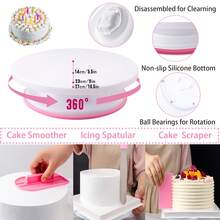 Cake Decorating Kit For Beginners Includes Video Course, EBook+ Baking Supplies - Cake Turntable, Pastry Piping Bag, Piping Icing Tips For Beginners - 粉色 - 查看 5