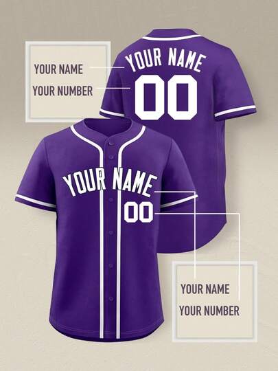 Custom Baseball Jerseys - Personalized Baseball Shirts For Men, Women, Boys, And Girls - Add Your Name, Number Purple,Stylish,Fashion,Hipster,Casual,Minimal Chic,Personalized,Customized,Custom,Unique,Guy Costumes,Capsule Wardrobe,Men Basic/Street Style,Ideal Gifts For Him,Boyfriend,Family,Friends,For Birthdays,For Vacation/Holiday,For School/Competition,For Sports/Climbing