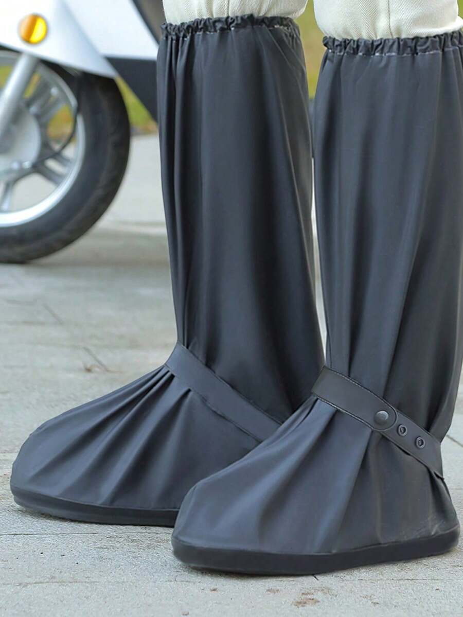 [With Reflective Stripes] High-Top Waterproof Shoe Covers, Rain Shoe Covers Waterproof Anti-Slip Outdoor Wear Thick Anti-Dust Rain Boot Covers, Elastic Stretchable Opening, Adult Size