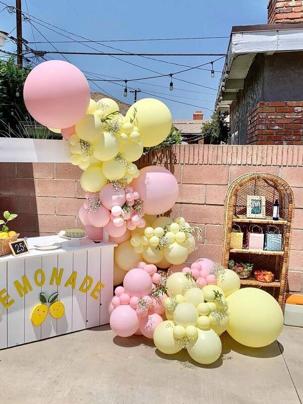 109 peças, kit de arco de guirlanda de balões pastel - balões de emulsão redondos rosa e amarelos para dia dos namorados, formatura, casamento, aniversário, decoração de chá de bebê, com pontos adesivos e correntes de balões