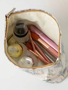 Blue Floral Women's Large Capacity Cosmetic Bag, Travel Portable Toiletry Bag, School Supplies, Travel Essentials, Vacation Essentials, Autumn Beauty Bag, Cosmetic Storage Bag, Cosmetic Bag, Bag, Dressing Table, Cosmetic Bag, Travel Essentials, Travel Essentials, Dressing Accessories, Small Cosmetic Bag, Large Capacity Large Cosmetic Bag, Christmas Gift, Valentine's Day Gift For Female Friends - Blue - View 7