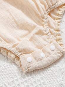 女婴花卉刺绣薄纱短袖连体衣连衣裙 - 杏色 - 查看 6