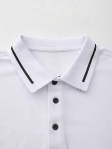 1pc Men Plus Size Casual Solid Color Button-Up Collar Long Sleeve Polo Shirt, Suitable For Spring/Autumn, Fall - White - View 6