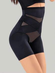 Women High-Waist Mesh Splicing Sculpting Panties With Tummy Control, Butt Lifting, Waist Cinching And Anti-Glare Properties (Suitable For Postpartum Recovery And Preventing Slipping)