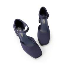 Women's Square Toe Chunky Heels Pumps Ankle Strap Comfortable Knitted Closed Toe Fashionable Elegant Holiday Work Dress Shoes - Màu xanh lam - Xem 3