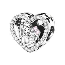 CYCUFF 1 Pc Silver Plated Charm Mother And Daughter Embrace Heart Beads Pendant For Original Bracelet Necklace DIY Jewelry Making Fit Birthday Gifts Women Gift Mother's Day Gift - Silver - View 1