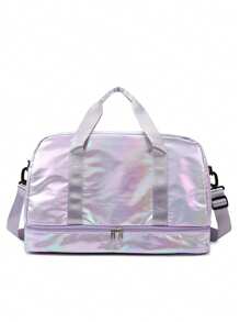 Sac de sport iridescent brillant, avec compartiment à chaussures et poches de rangement humide/sec pour femmes et hommes. Sac de voyage fourre-tout de grande capacité pour femmes