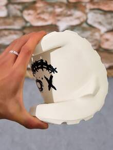 X Plus Size Men's Personalized Versatile Solid Color Letter Graphic Print Indoor Outdoor Beach Slip-On EVA Light Breathable Casual Slippers, Couple Wear - White - View 4