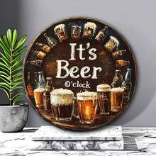 1 Stück 8-Inch runder Metall Bier Dekoschild, 2D Flachdesign, für Türkranz, Wohnzimmerwand, Innenraum, geeignet für allgemeine Feiertags-Heim- und Gartendekoration, Weihnachtsdekoration, zufälliges Lochdesign - Verschiedenfarbig - Übersicht 5