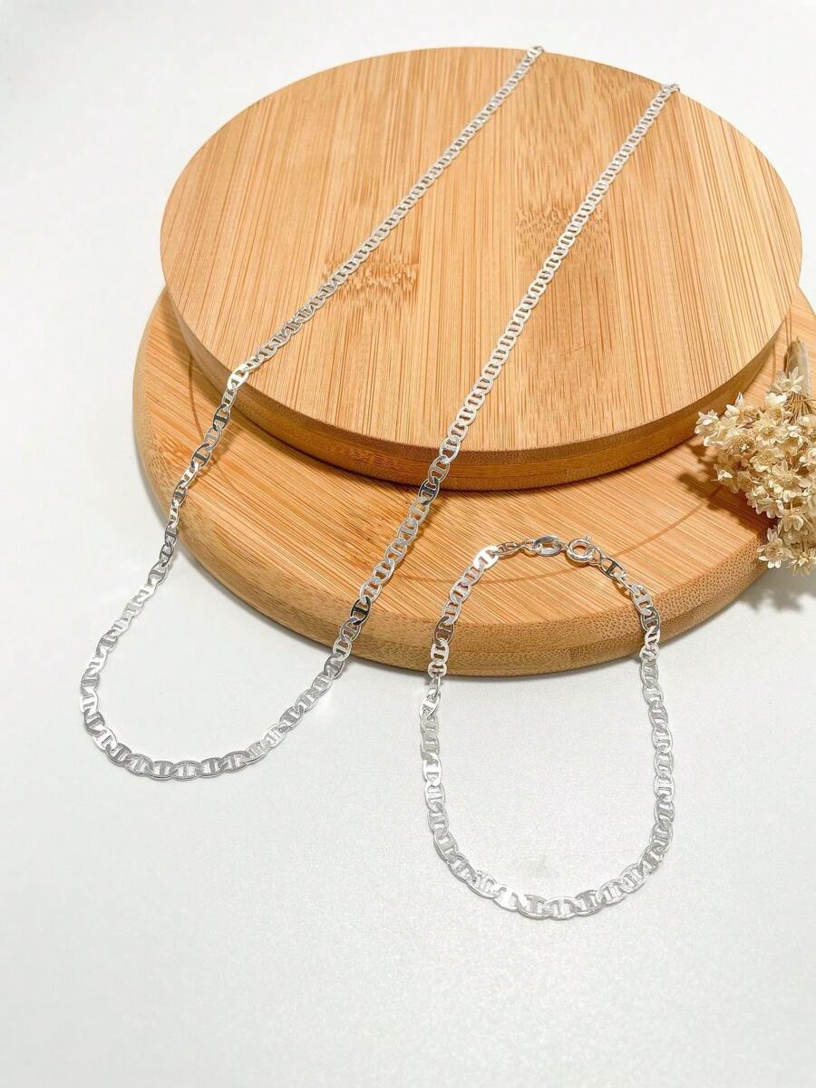 CONJUNTO MASCULINO COLAR 70CM E PULSEIRA 20CM BANHADA A PRATA 925.