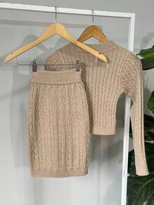 Women's Knitted Skirt And Blouse Set With Braids Made In Modal Knit. - View 1