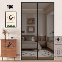 Summer Essential Home Decor Minimalist Style Black Grid Magnetic Mesh Door Curtain - Made Of Sturdy Fiberglass Mesh, Suitable For Bedroom, Loft, Living Room Etc. No Trace Installation Won't Damage Wall, Auto-Return Design For Easy Opening And Closing. High Permeability Ventilation And Mosquito Proof, No Obstacle For Pet Friendly Households