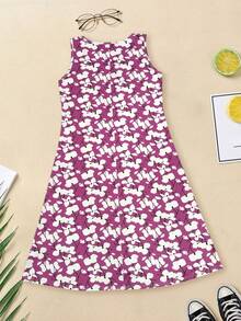 时尚印花无袖连衣裙，轻盈优雅，适合休闲外出、居家、旅行、工作、婚礼、派对、海滩、睡衣等多种场合。 - 紫色 - 查看 7