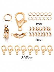 Bộ phụ kiện làm đồ trang sức 130 món/gói bao gồm 50 đầu nối vòng nhảy hở, 50 đầu hạt, nút thắt và 30 móc khóa càng tôm hùm cho vòng tay, vòng cổ, vật dụng làm đồ trang sức tự làm - Nhiều màu - Xem 15