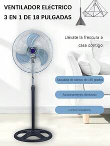 Ventilador eléctrico 3 en 1 de 18 pulgadas, ventilador de piso residencial/industrial, ventilador de piso, calidad térmica exclusiva de América del Sur, ventilador, fácil de instalar - Azul - Ver 4