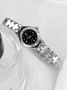 jw 1 Pieza Reloj de mujer Premium de color rosa, dulce y delicado, con caja de aleación redonda, esfera de moda con escala de cristales, reloj de cuarzo elegante, fácil de llevar, adecuado para decoración diaria, regalo de vuelta al colegio para estudiantes