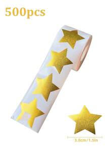 500 pièces/rouleau Autocollants pentagramme dorés holographiques, 1 pouce, 1,5 pouce, rouleau d'autocollants pentagramme, autocollants de décoration de cadeau DIY, autocollants de scellage d'enveloppe, étiquettes PVC imperméables, autocollants d'étoiles holographiques, autocollants d'emballage d'étoiles brillantes et colorées - Doré - Voir 13