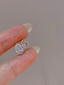 1 对 S925 纯银精致小方晶锆石泪珠耳钉，适合女士 - 均碼 - 查看 4