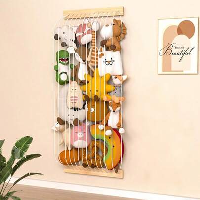 New Plush Doll Storage Rack, Animal Shaped Wooden Soft Doll Storage Rack, Cute And Durable, Can Be Hung On Wall Or Door, Adjustable Length, Black Plush Doll Storage Rack, Suitable For Children's Room And Game Room